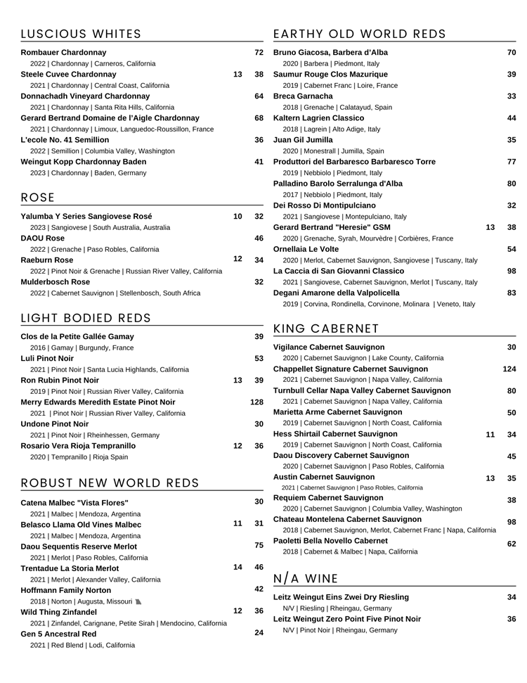 O&F Wine List - Front